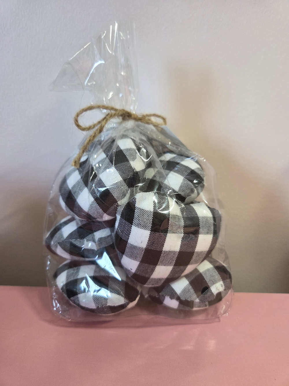 Hobby Lobby Black and White Buffalo Check Fabric Heart Set
